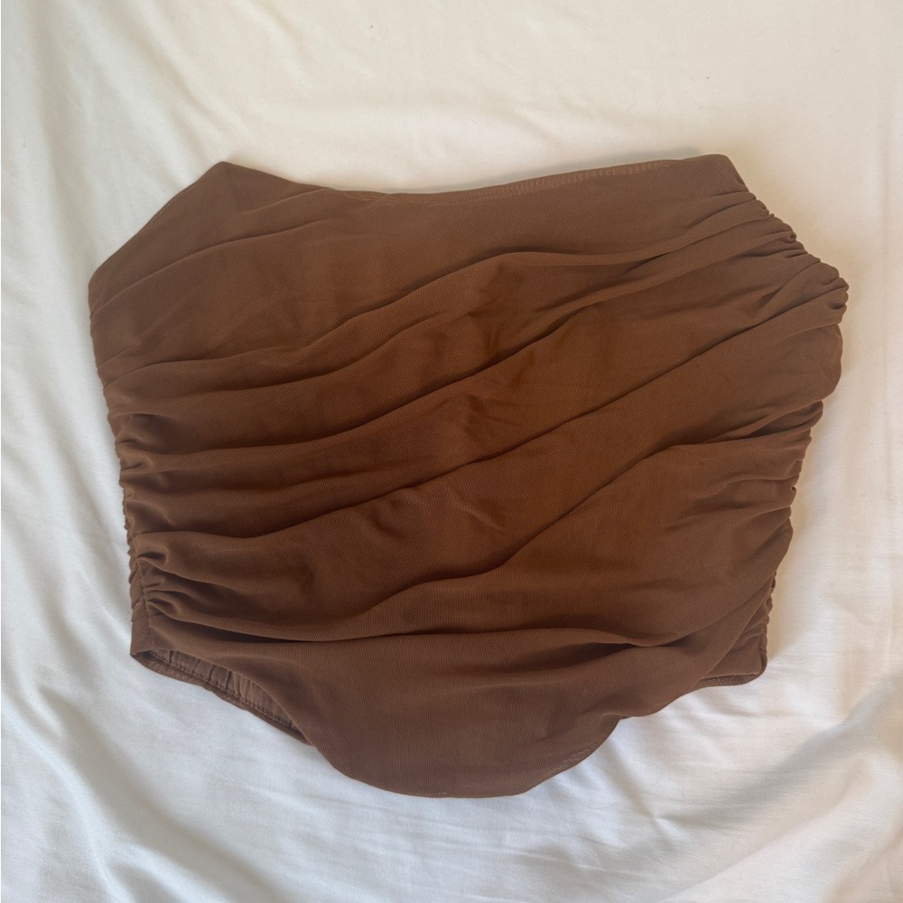 Women’s Vintage Strapless Open Back Boned Mesh Bustier Zip Back Corset Crop Top